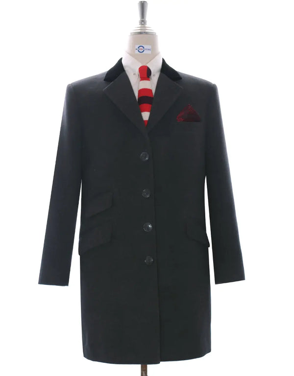 Overcoat | Retro Mod Style Charcoal Grey Long Wool Coat Modshopping Clothing
