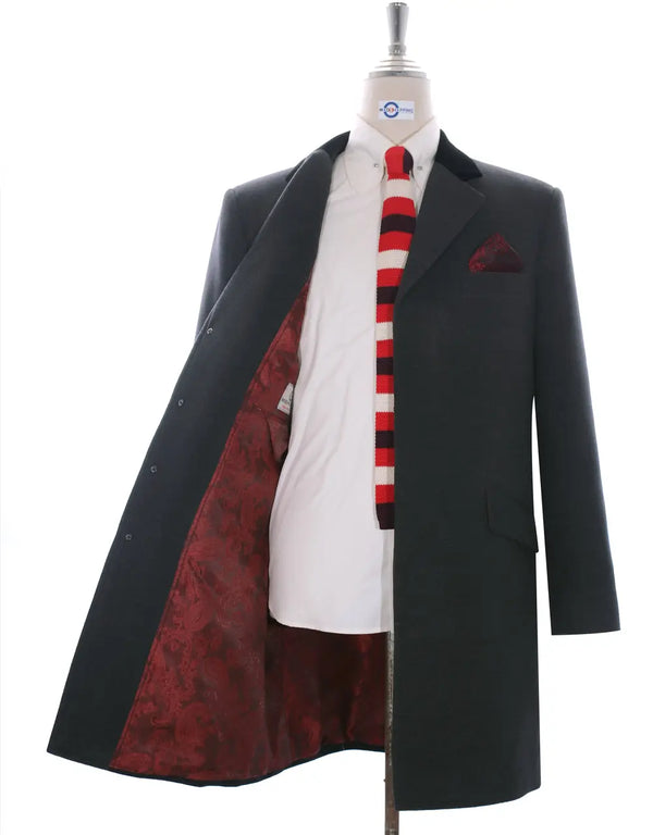 Overcoat | Retro Mod Style Charcoal Grey Long Wool Coat Modshopping Clothing