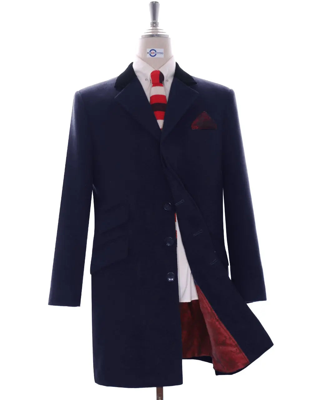 Overcoat | Retro Mod Style Navy Blue Long Wool Coat Modshopping Clothing