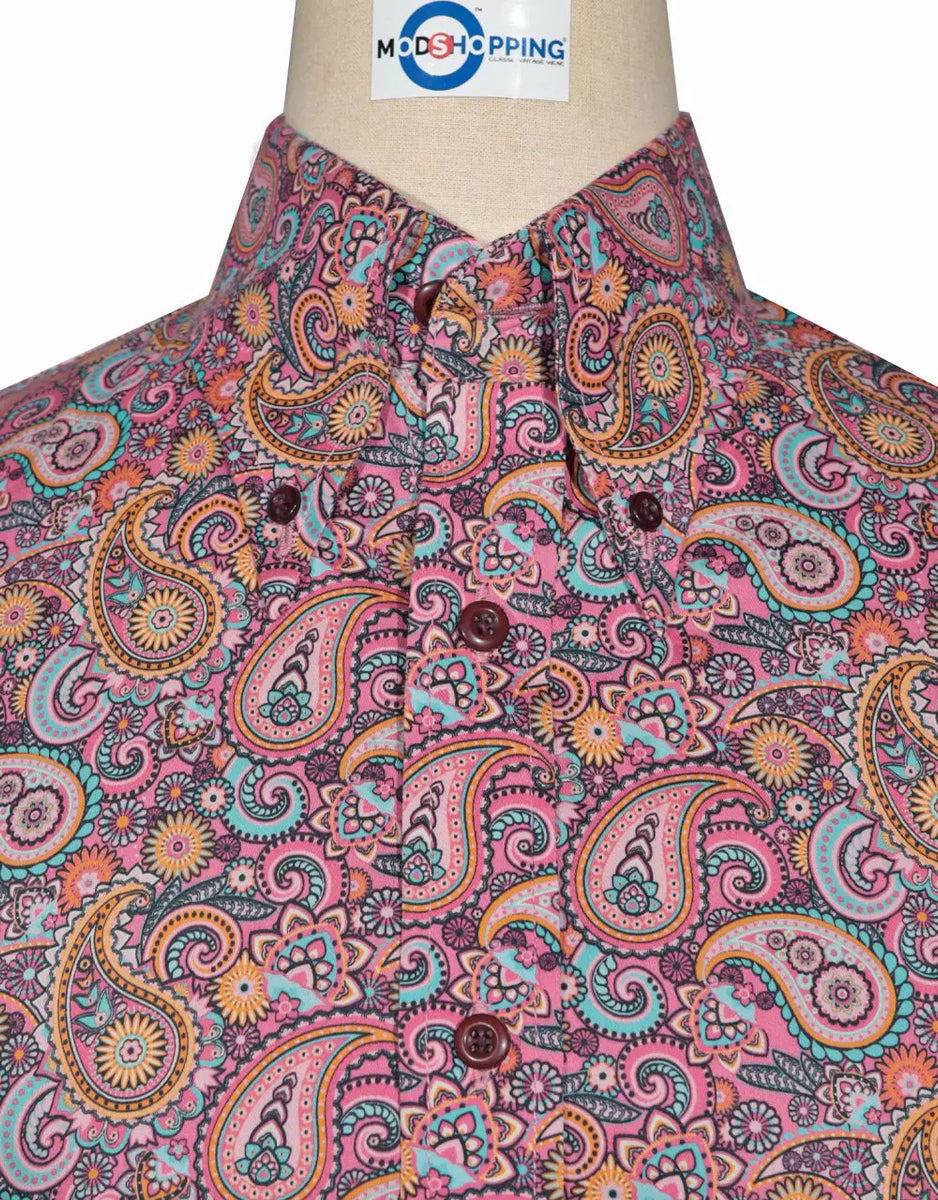 Paisley Shirt - 60s Style Pink Paisley Shirt – Modshopping Clothing