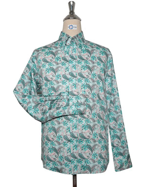 Paisley Shirt - 60s  Style Aqua Paisley Shirt Modshopping Clothing