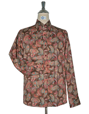 Paisley Shirt - 60s  Style Brown Paisley Shirt Modshopping Clothing