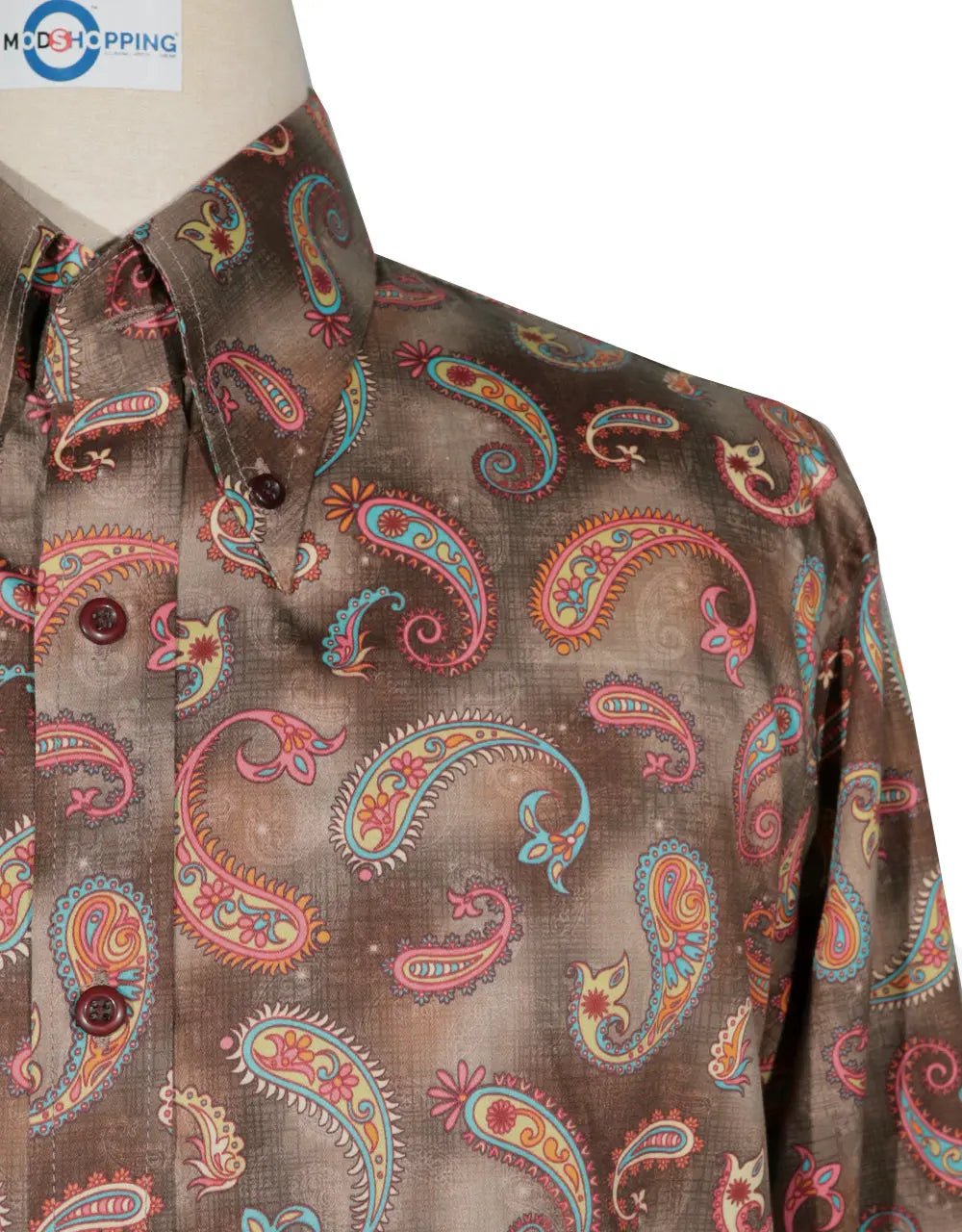 Paisley Shirt - 60s  Style Brown Paisley Shirt Modshopping Clothing