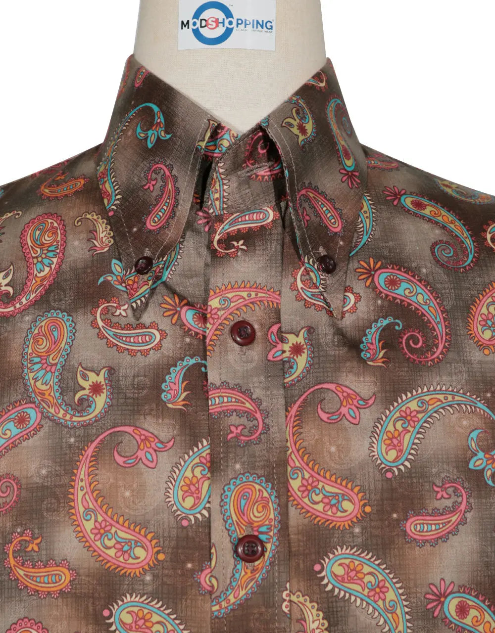 Paisley Shirt - 60s  Style Brown Paisley Shirt Modshopping Clothing