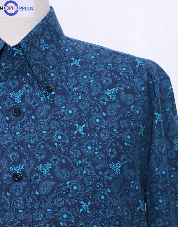 Paisley Shirt | 60s Style Navy Blue Paisley Men Shirt Modshopping Clothing