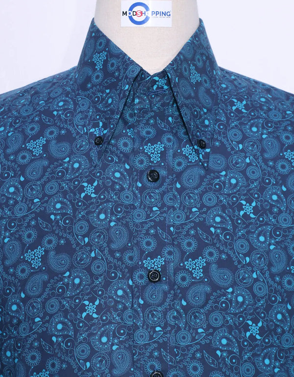 Paisley Shirt | 60s Style Navy Blue Paisley Men Shirt Modshopping Clothing