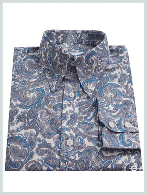 Paisley Shirt| Blue Paisley Pattern Long Sleeve Shirt Modshopping Clothing