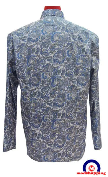 Paisley Shirt| Blue Paisley Pattern Long Sleeve Shirt Modshopping Clothing