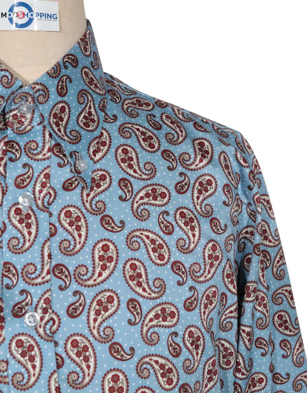 Paisley Shirt - 60s  Style Sky Blue Paisley Shirt Modshopping Clothing