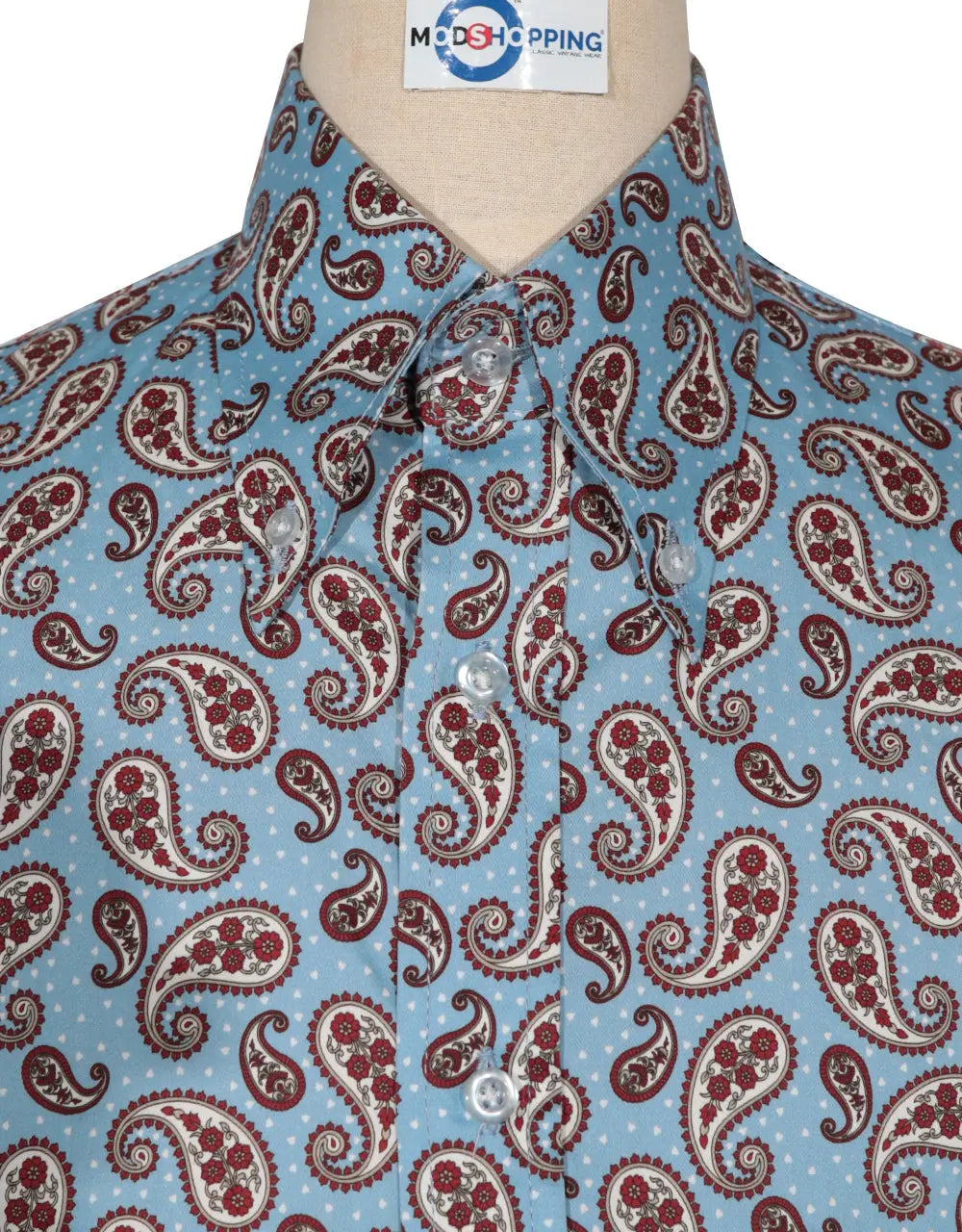 Paisley Shirt - 60s  Style Sky Blue Paisley Shirt Modshopping Clothing