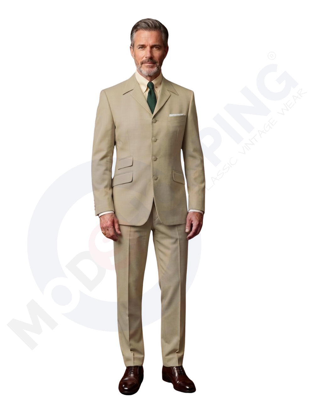 Khaki Winged Lapels Suit - 1960s Retro Style Tailored