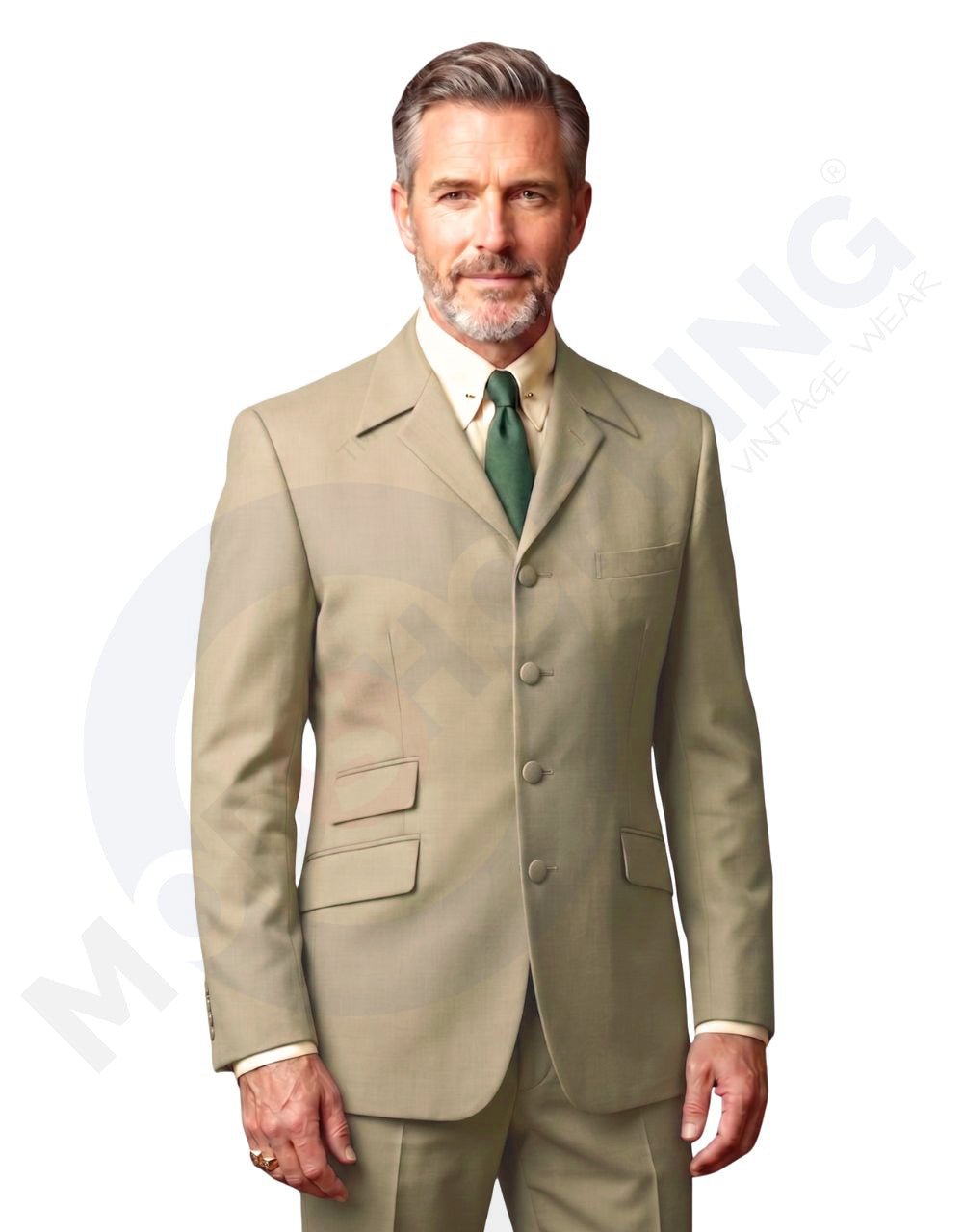 Khaki Winged Lapels Suit - 1960s Retro Style Tailored