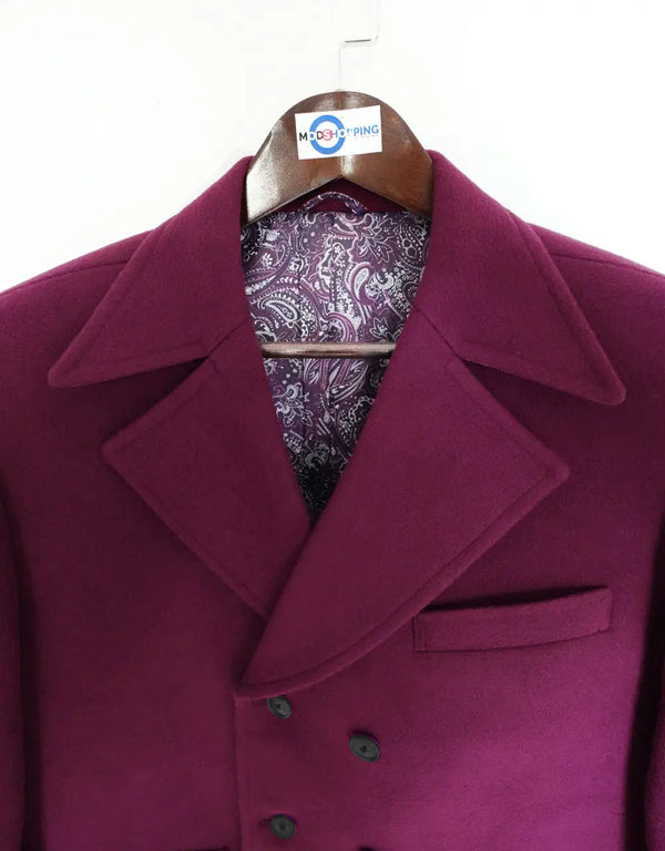 Pea Coat | 60s Mod Retro Burgundy Double Breasted Pea Coat Modshopping Clothing