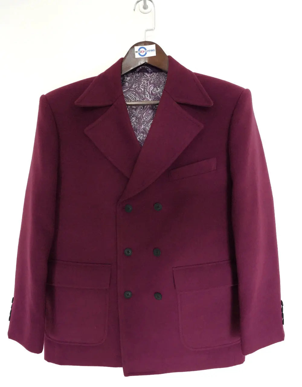 Pea Coat | 60s Mod Retro Burgundy Double Breasted Pea Coat Modshopping Clothing