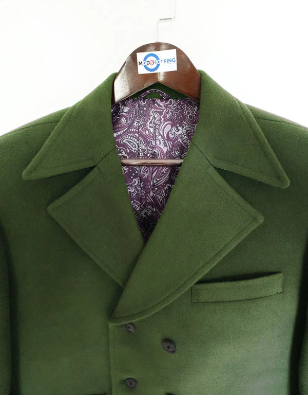 Pea Coat | 60s Mod Retro Olive Green Double Breasted Pea Coat Modshopping Clothing