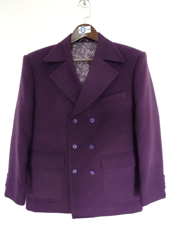 Pea Coat | 60s Mod Retro Purple Double Breasted Pea Coat Modshopping Clothing