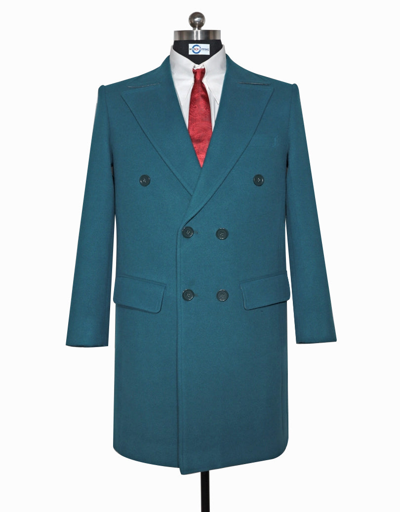 Peacock Blue Double Breasted Long Coat