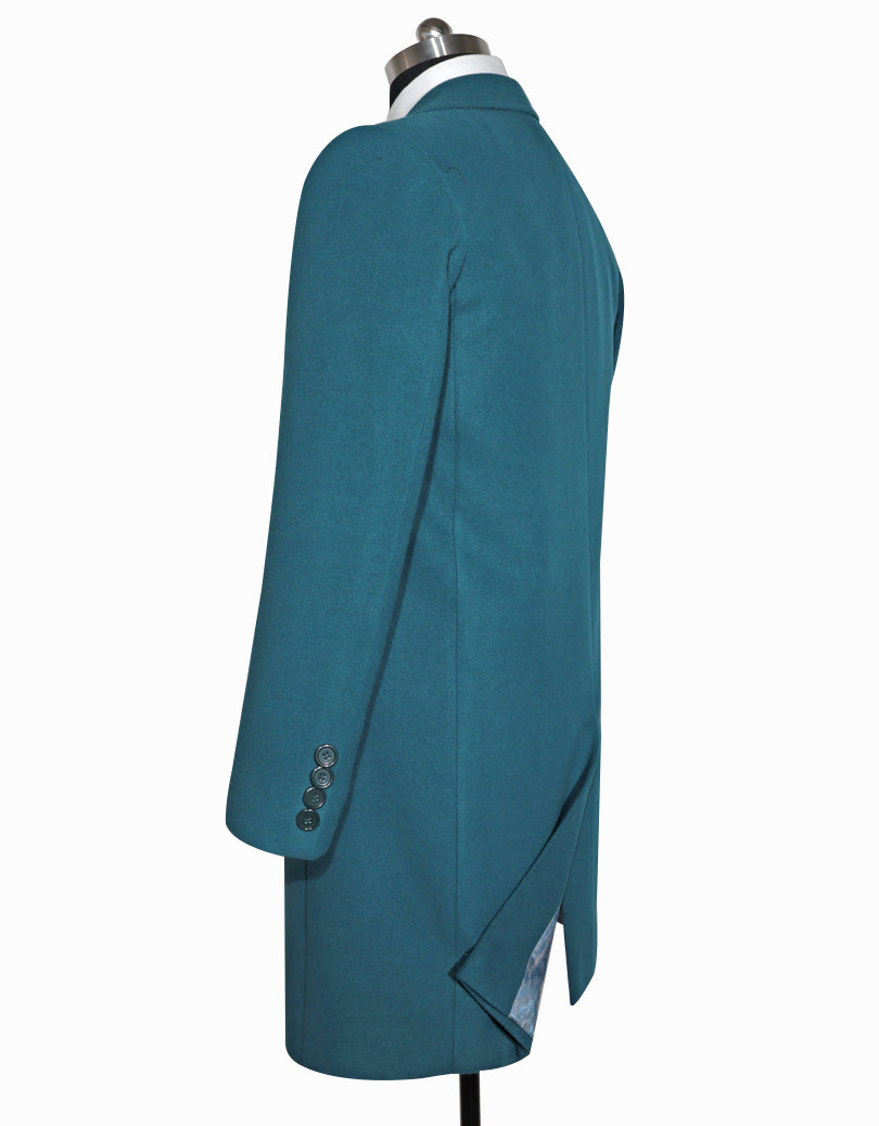 Peacock Blue Double Breasted Long Coat