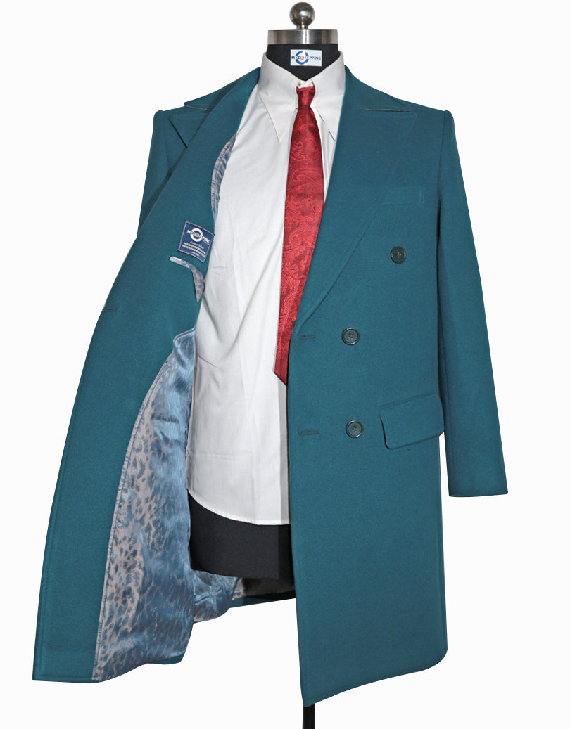 Peacock Blue Double Breasted Long Coat