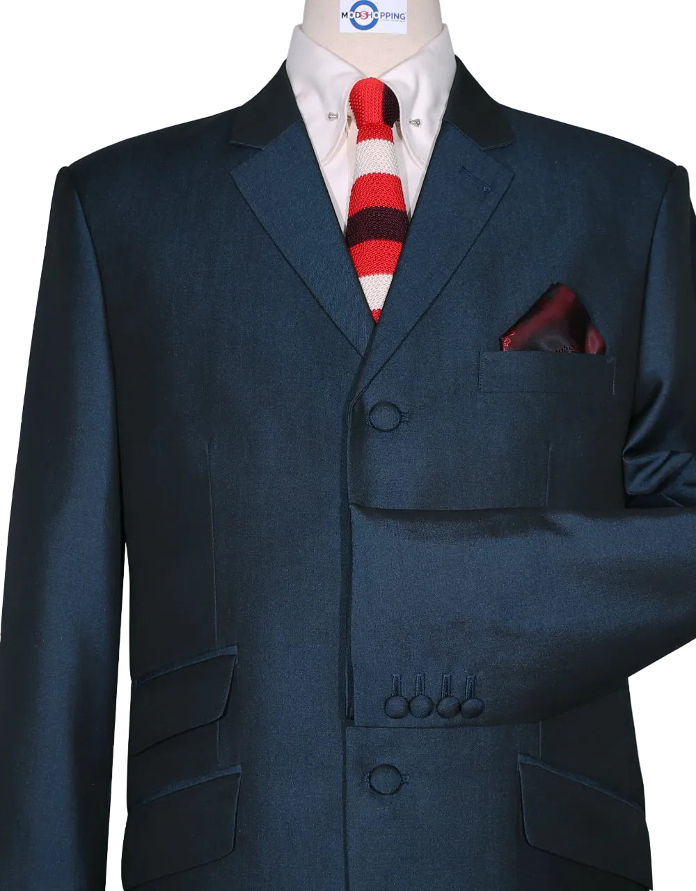 This Suit Only- Peacock Blue and Black Tailored Suit Jacket Size 38R Wiats size 32 Inside leg 32