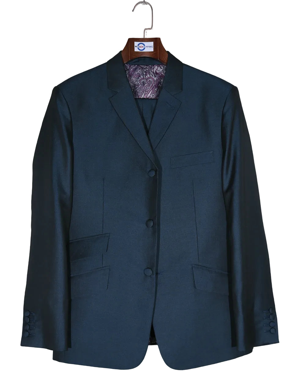 This Suit Only- Peacock Blue and Black Tailored Suit Jacket Size 38R Wiats size 32 Inside leg 32