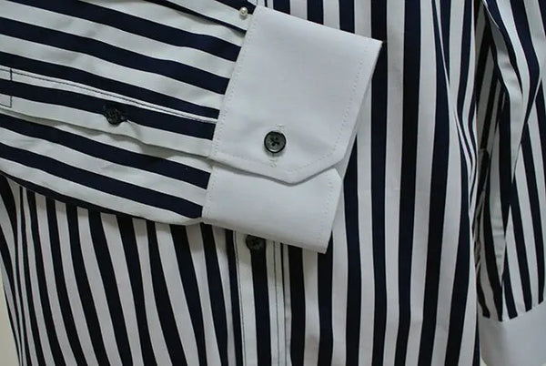 Penny Collar Shirt - Dark Navy Blue and White Striped Shirt Modshopping Clothing