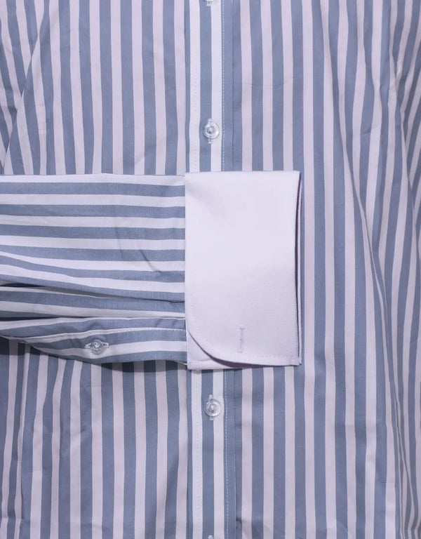 Penny Pin Collar Shirt - Grey And White Stripe Shirt Modshopping Clothing