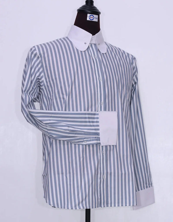 Penny Pin Collar Shirt - Grey And White Stripe Shirt Modshopping Clothing