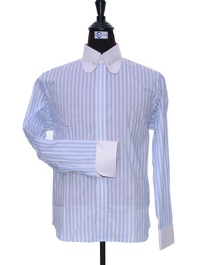 Penny Pin Collar Shirt - Light Sky Blue And White Stripe Shirt Modshopping Clothing