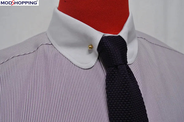 Penny Pin Collar Shirt - Lilac Pinstripe Shirt Modshopping Clothing