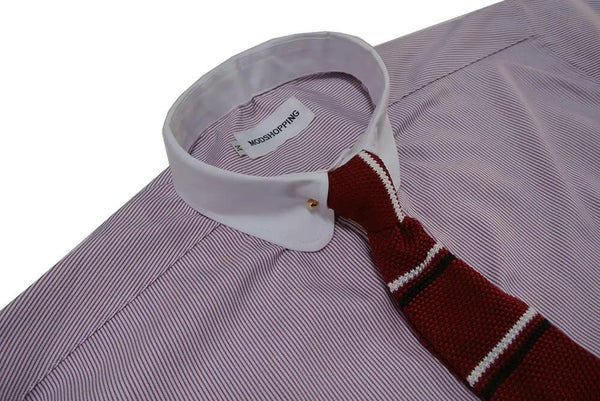 Penny Pin Collar Shirt - Lilac Pinstripe Shirt Modshopping Clothing
