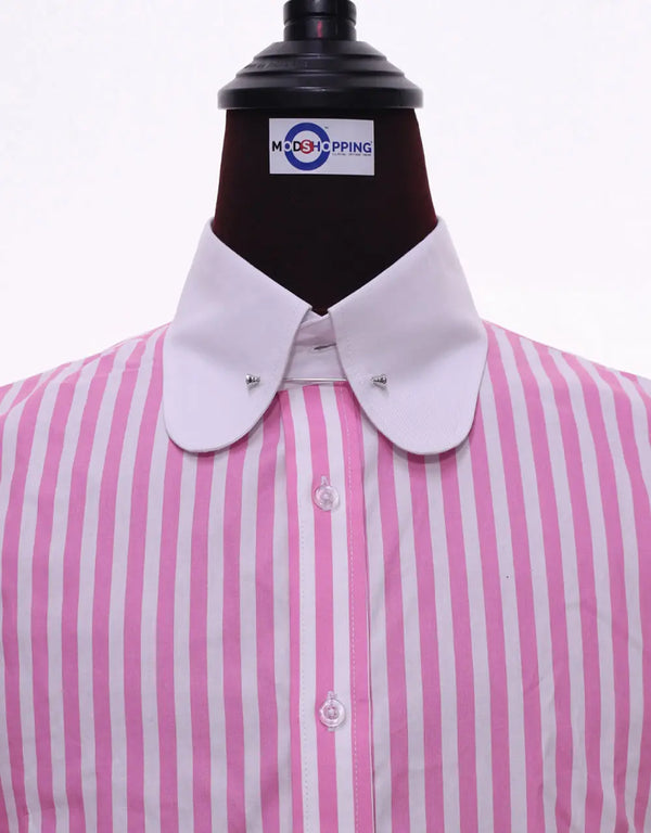 Penny Pin Collar Shirt - Pink and White Stripe Shirt Modshopping Clothing