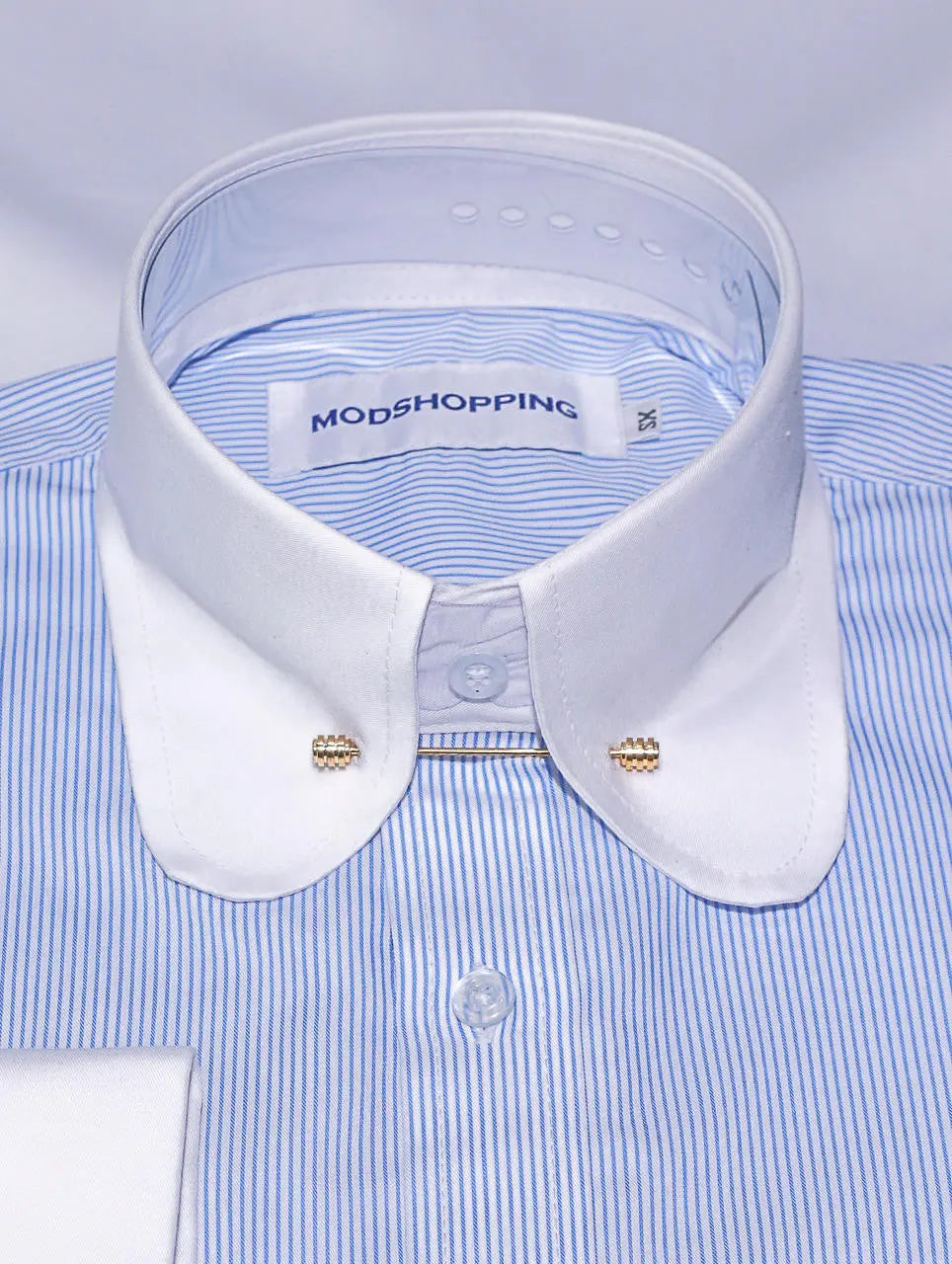 Penny Pin Collar Shirt - Sky Blue Pinstripe Shirt Modshopping Clothing