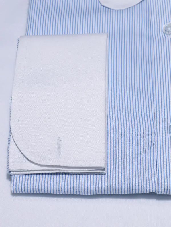 Penny Pin Collar Shirt - Sky Blue Pinstripe Shirt Modshopping Clothing