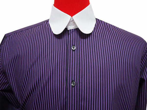 Penny Round Collar Shirt - Purple and Black Stripe Shirt Modshopping Clothing