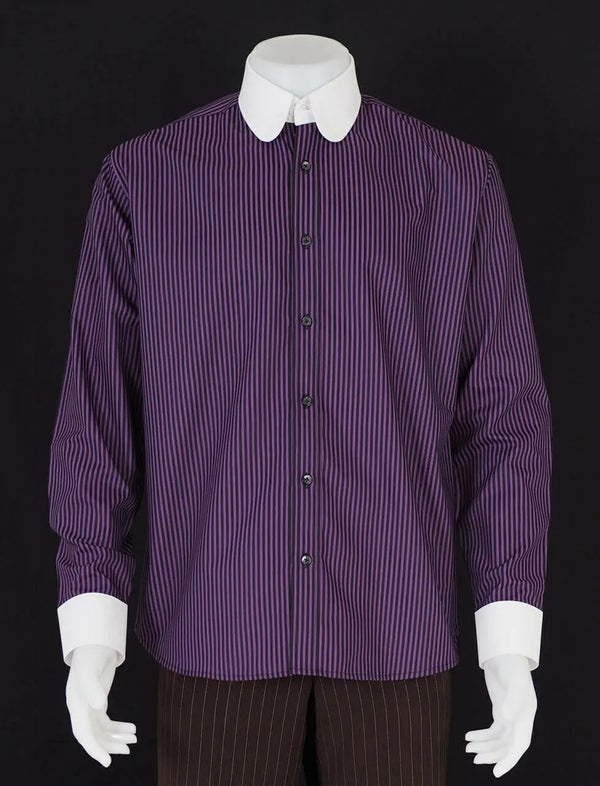 Penny Round Collar Shirt - Purple and Black Stripe Shirt Modshopping Clothing