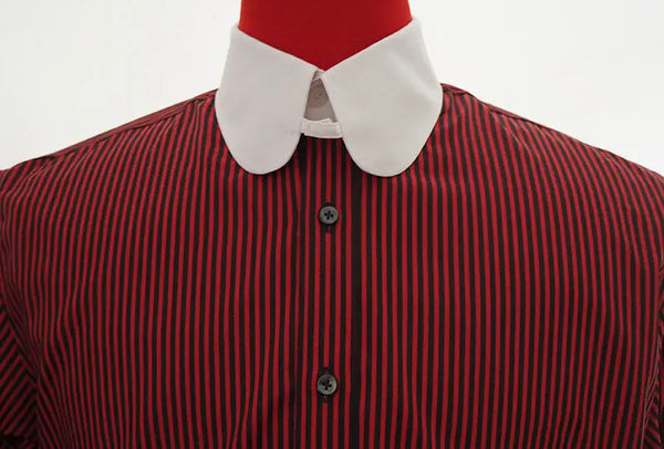Penny Tab Collar Shirt | Burgundy and Black Stripe Shirt Modshopping Clothing