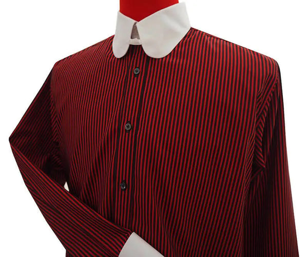 Penny Tab Collar Shirt | Burgundy and Black Stripe Shirt Modshopping Clothing