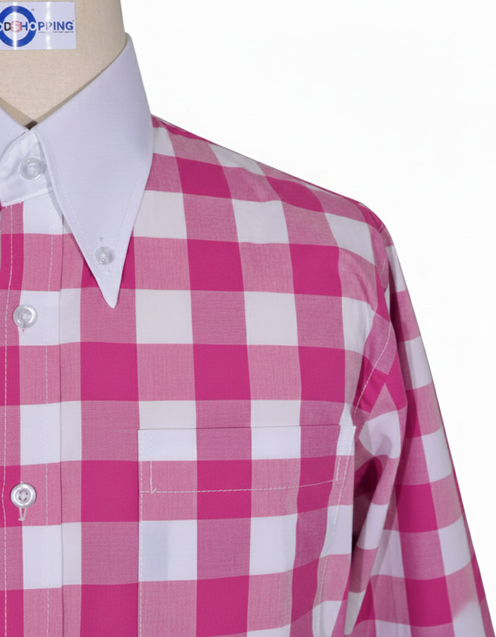 Pink Gingham Check Button-Down Collar Shirt