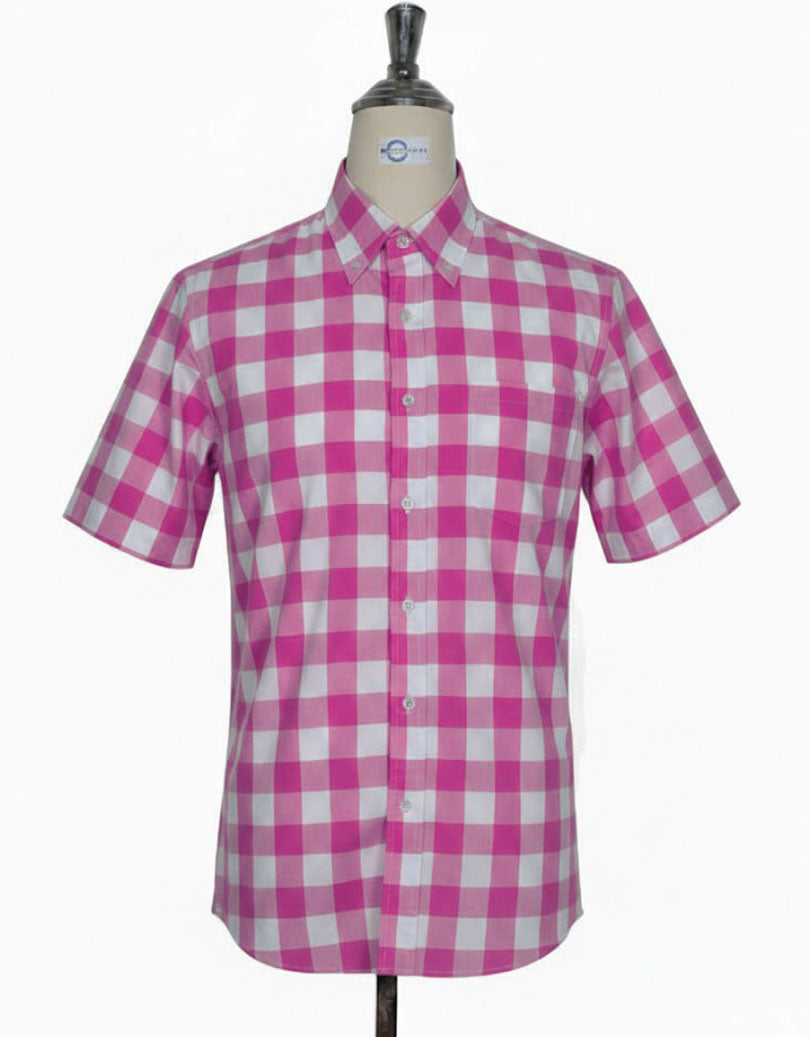 Pink Gingham Check Short Sleeve Shirt