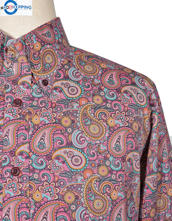 This Shirt Only - 60s Style Pink Paisley Shirt Size M