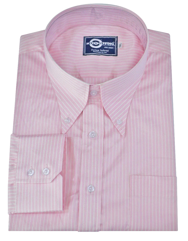 Button Down Collar Shirt - Pink Candy Stripe Shirt