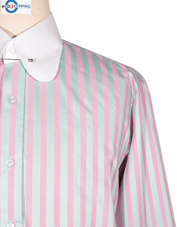 Penny Pin Collar Shirt - Pink and Green  Stripe Shirt