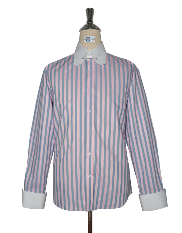 Penny Pin Collar Shirt - Pink and Navy Blue  Stripe Shirt