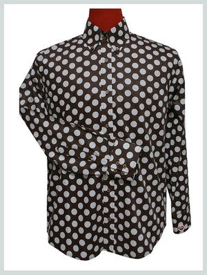 Polka Dot Shirt | Men's Big White Dot Brown Polka Dot Shirt uk Modshopping Clothing