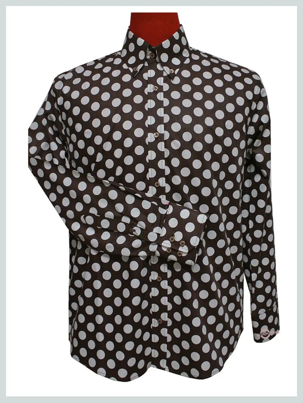 Polka Dot Shirt | Men's Big White Dot Brown Polka Dot Shirt uk ...