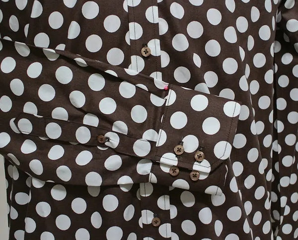 Polka Dot Shirt | Men's Big White Dot Brown Polka Dot Shirt uk Modshopping Clothing