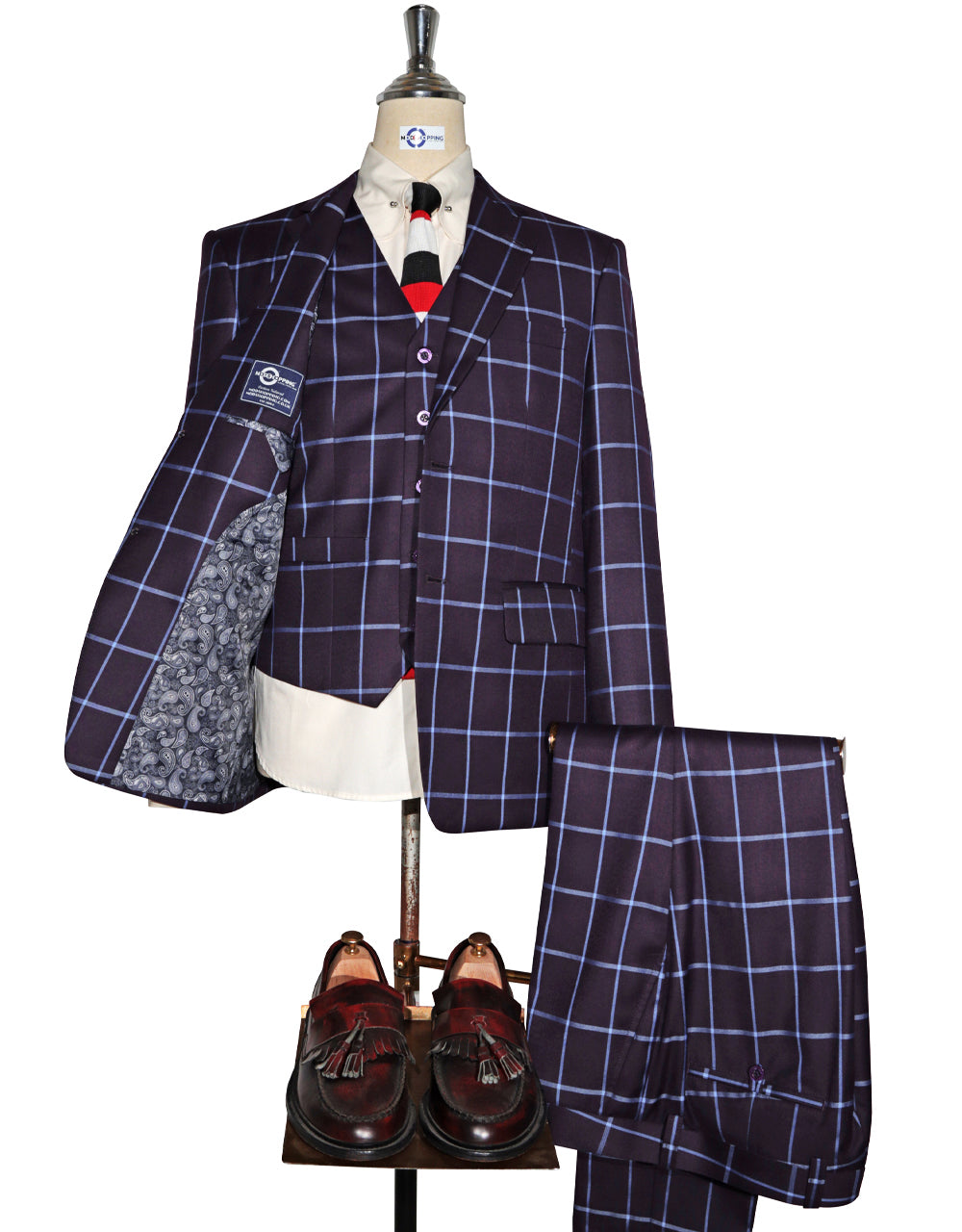 Purple Windowpane Check Suit