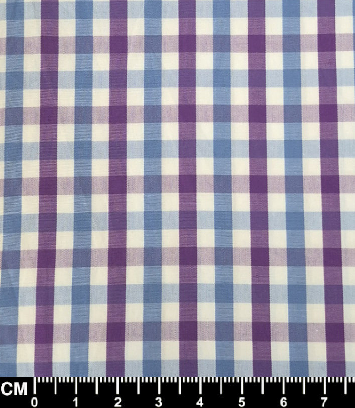 Purple and Sky Blue Gingham Short Sleeve Fabric