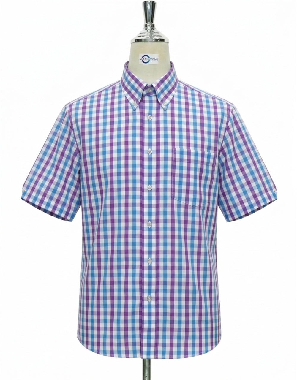 Purple and Sky Blue Gingham Short Sleeve Shirt